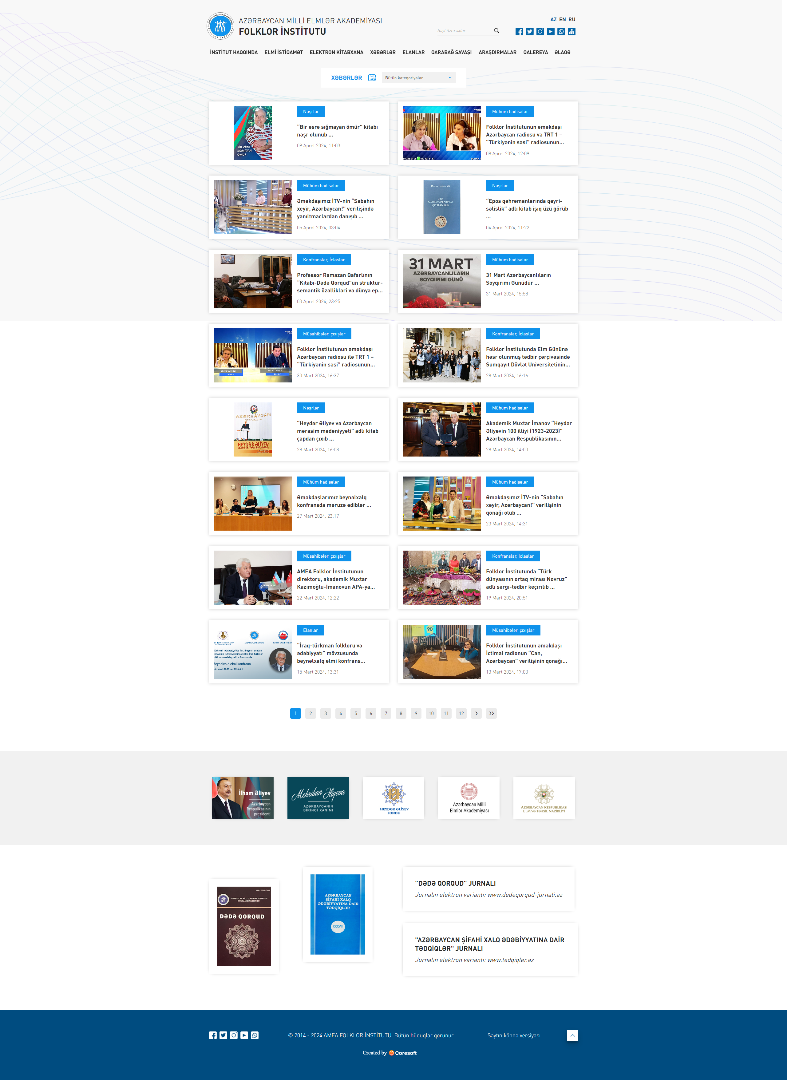 Website for the Institute of Folklore of the Azerbaijan National Academy of Sciences