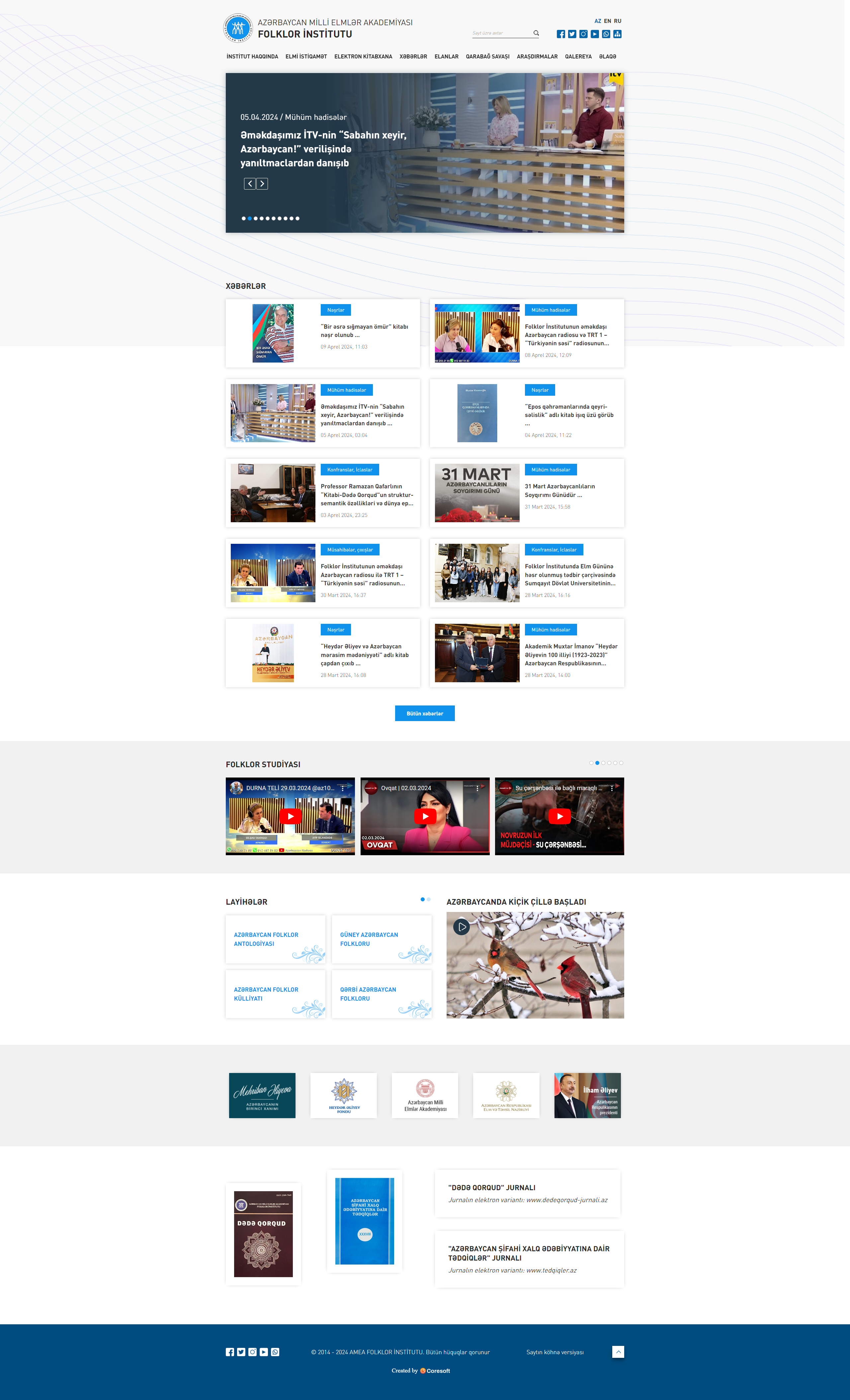 Website for the Institute of Folklore of the Azerbaijan National Academy of Sciences